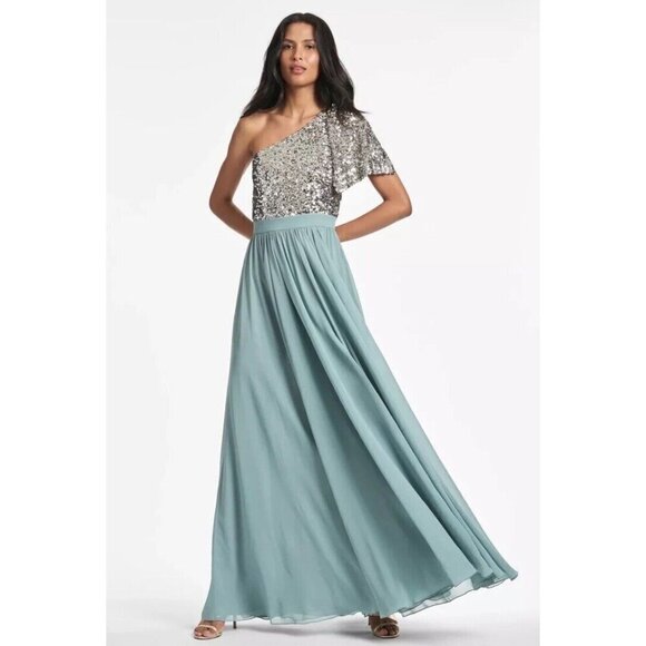 Sachin & Babi Size 0 Jolie Gown Silver Steel Blue Cocktail Prom Formal Gown $995 - Picture 1 of 15